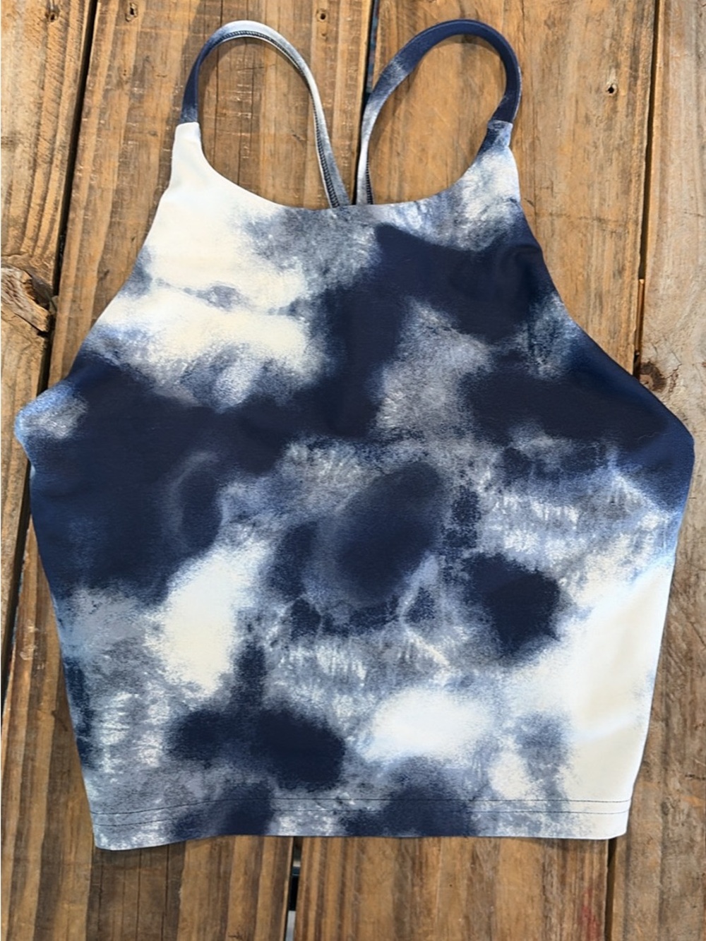 Old Navy Navy & White Tie-Dye Crop Tank/ sports bra padded.